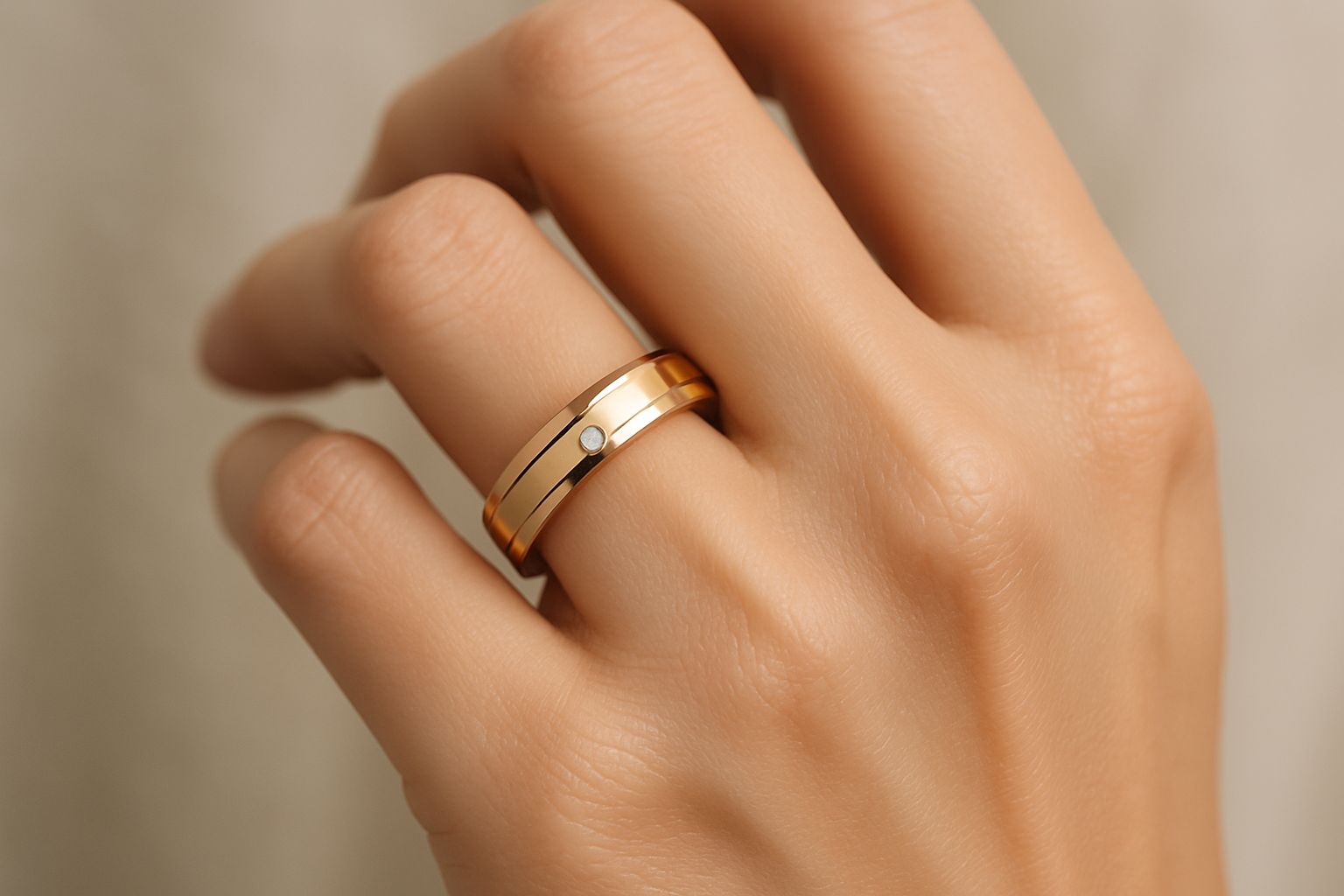 Two-tone ring being worn on hand